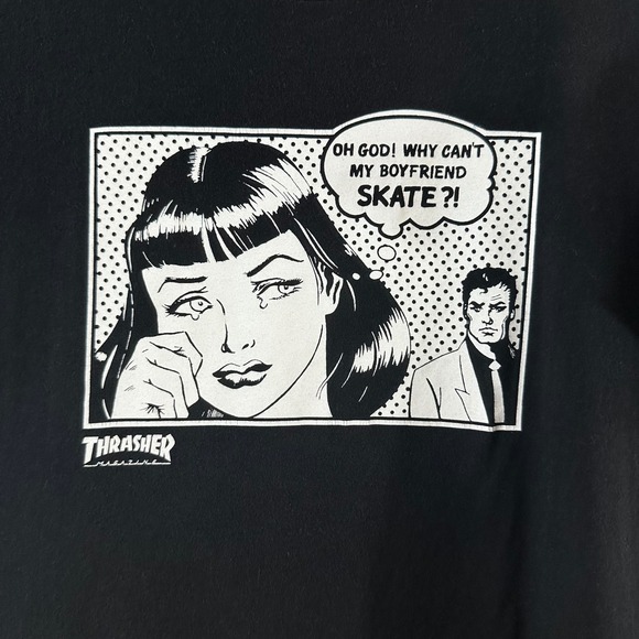 Thrasher Why Cant My Boyfriend Skate Graphic Tee Black Mens Large Comic Pop Art - Picture 4 of 8